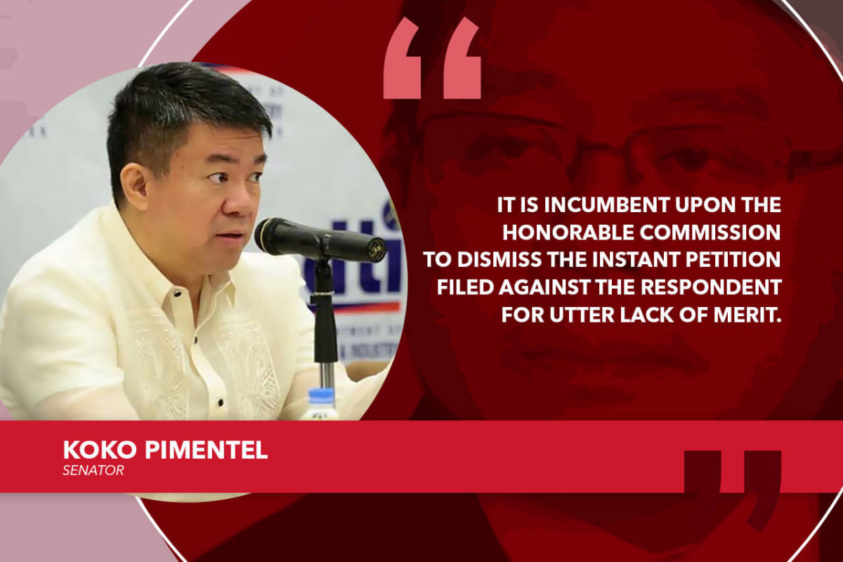 PIMENTEL TO COMELEC: DISMISS DISQUALIFICATION CASE FOR LACK OF MERIT