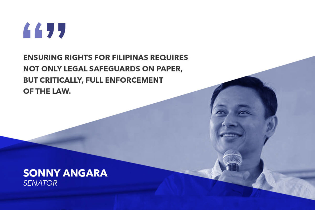 FULLY IMPLEMENT LAWS PROTECTING FILIPINO WOMEN AGAINST ALL FORMS OF VIOLENCE – ANGARA