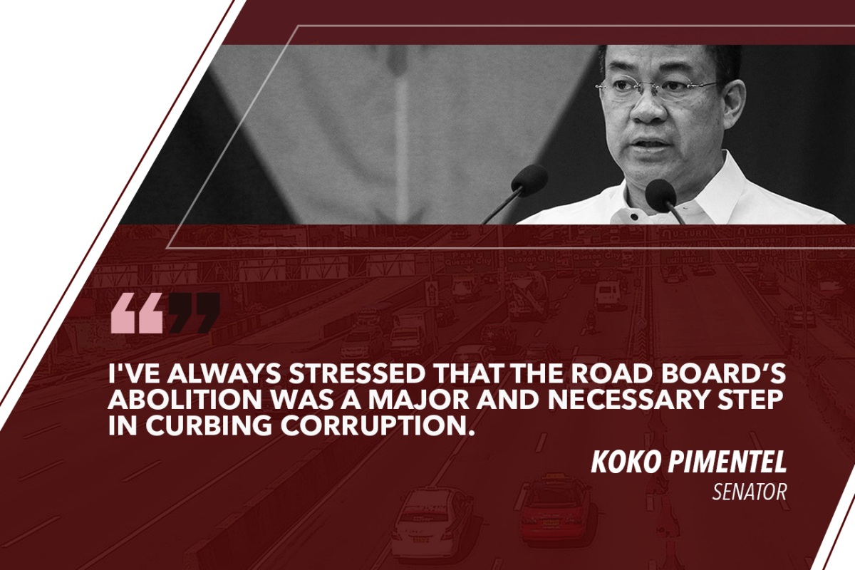ROAD BOARD ABOLITION SHOWS HOW SERIOUS PRESIDENT DUTERTE IS IN FIGHT VS CORRUPTION – PIMENTEL