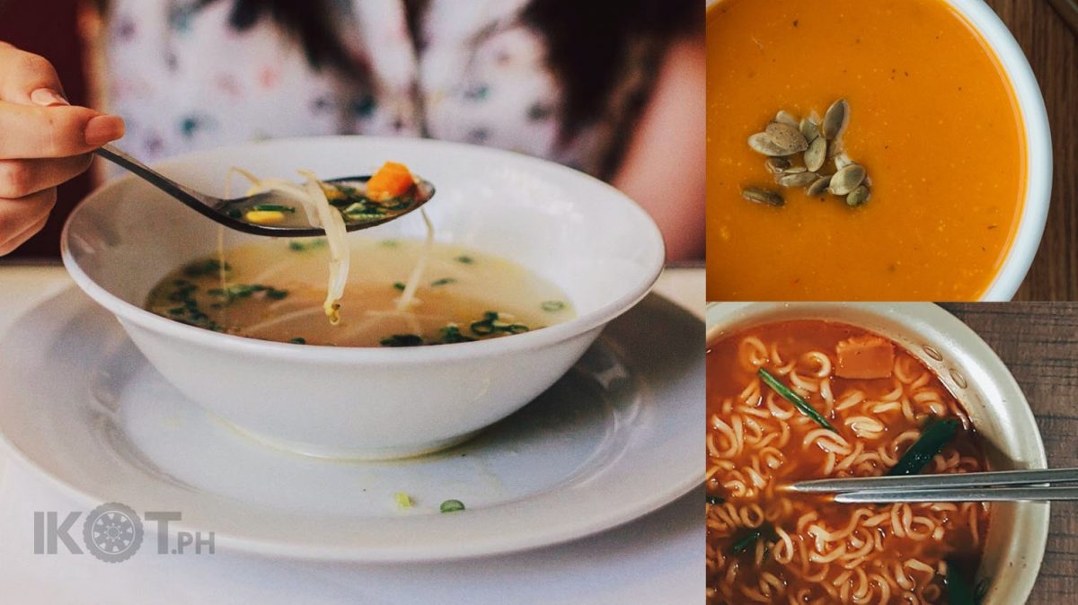 different photos of soup in a collage