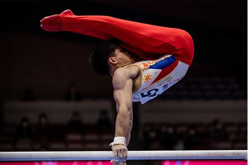 Carlos Yulo during the Parallel Bars finals