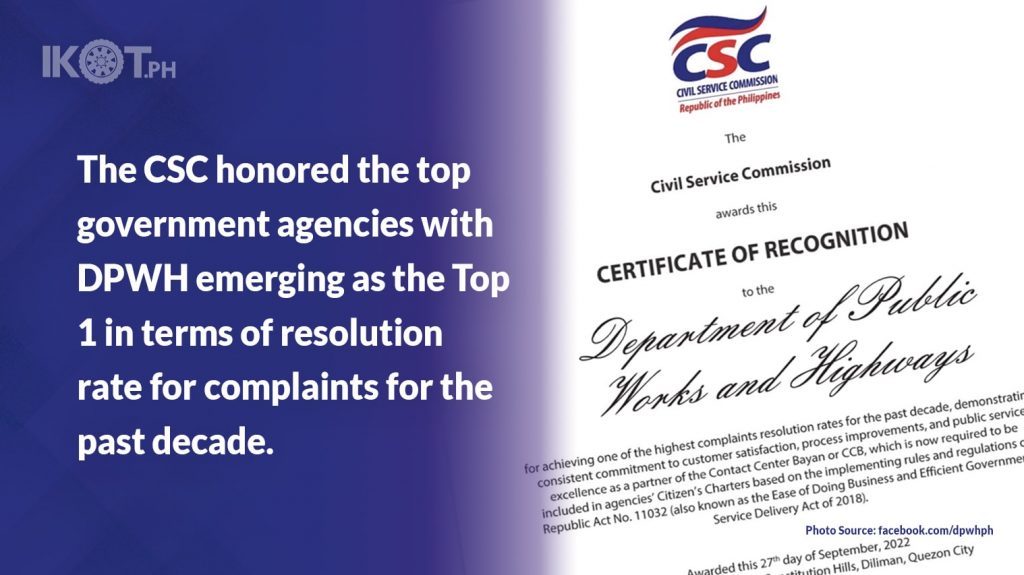 DPWH BAGS CSC ‘CONTACT CENTER NG BAYAN’ AWARD — IKOT.PH