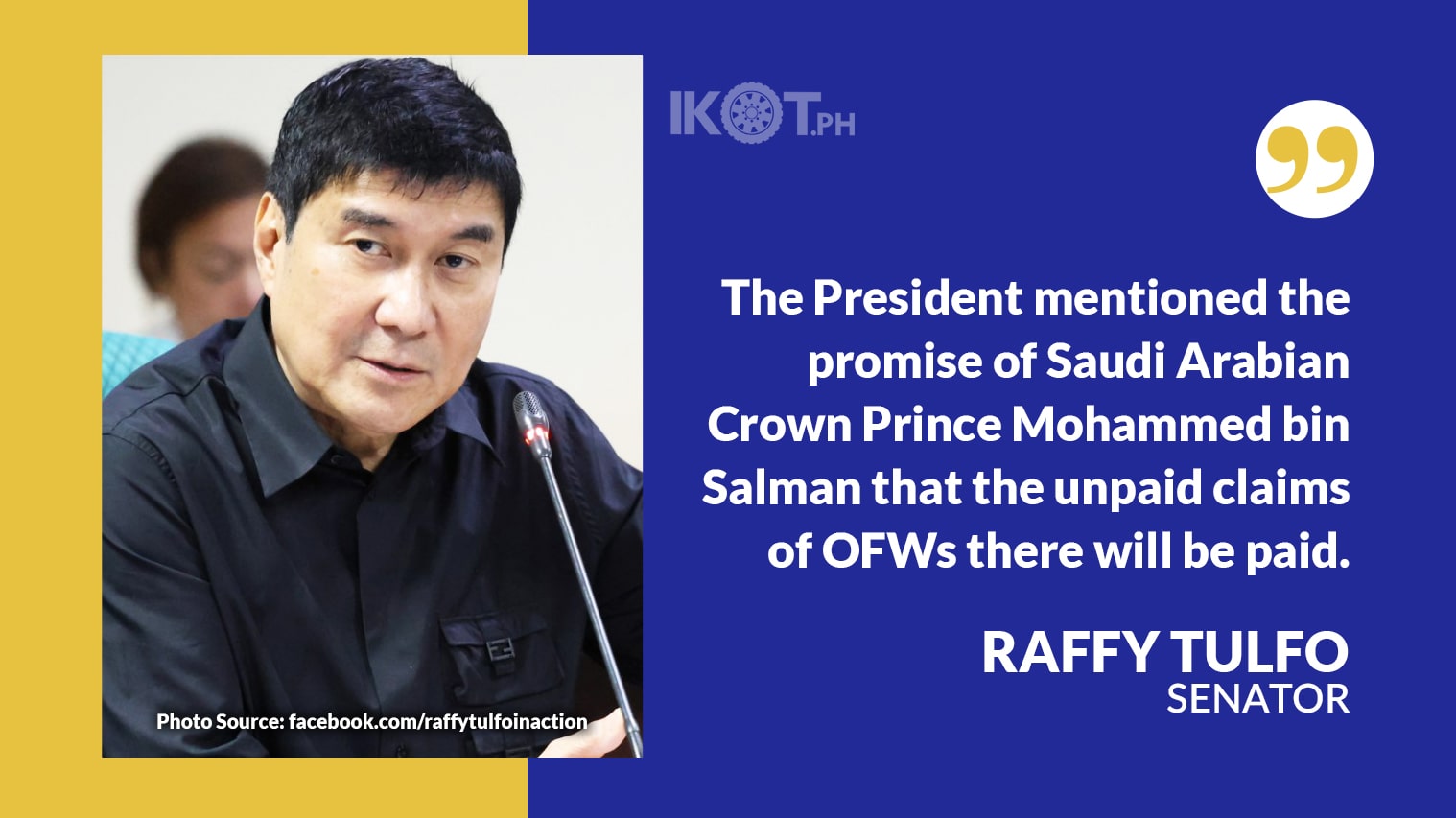 TULFO LAUDS SONA FOCUS ON OFWS, ENERGY SITUATION — IKOT.PH